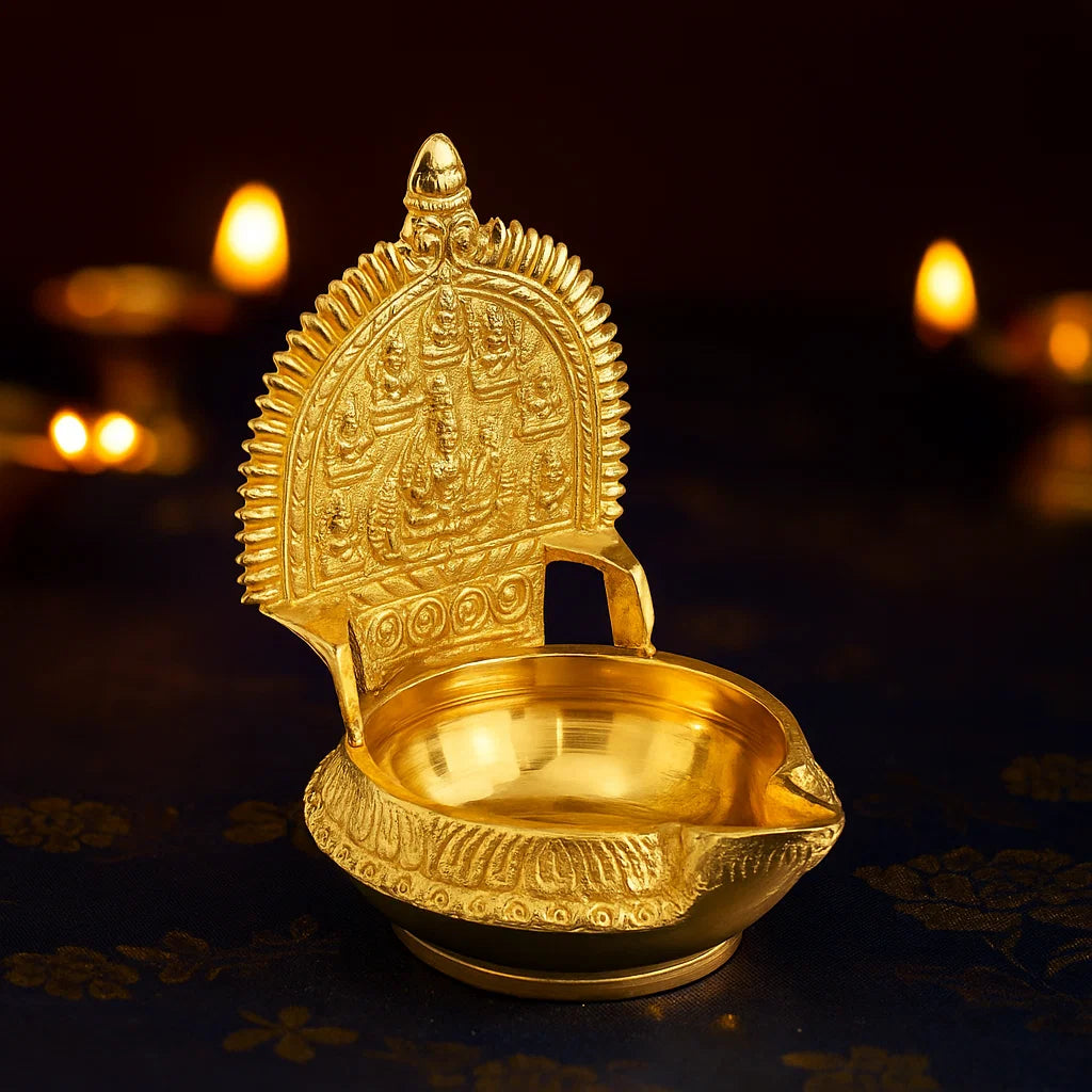 Bhimonee Decor Pure Brass Lakshmi KUBER KAMAKSHI Deep, Deepak, Diya for Pooja Purposes, 6 Inches, 440 gm