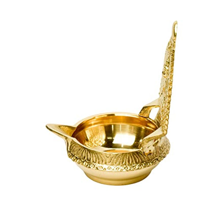 Bhimonee Decor Pure Brass GAJALAKSHMI KUBER KAMAKSHI Deep, Deepak, Diya for Pooja Purposes, 6 Inches, 440 gm