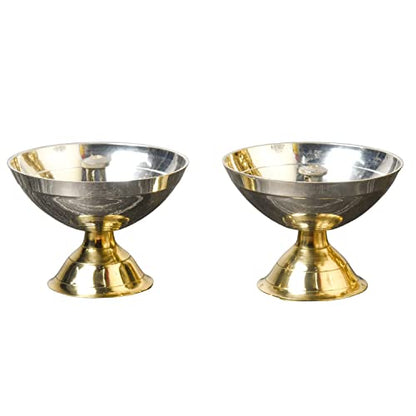 Bhimonee Decor Pure Brass, Gold Silver Collection Pyali Diya | Nanda Table Diya, 2 inches, Brass, Pack of 2 pcs