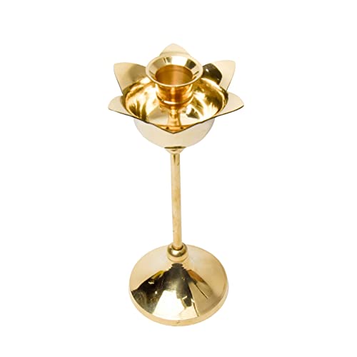 Bhimonee Decor Brass Candle Stand Holder for Pooja Room Decor, Home Decoration All Purpose, 8 inches, 250gm