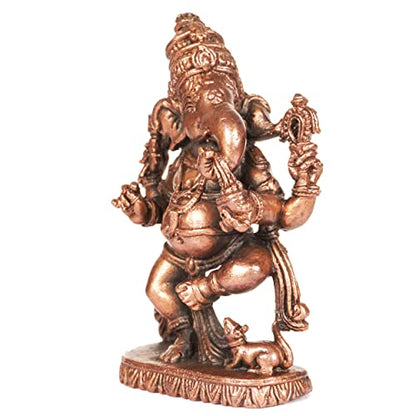  Handmade Copper Dancing Ganesha Idol 3.35 inches Bhimonee Decor