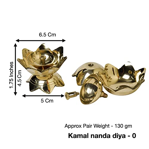 Bhimonee Decor Pure Brass Kamal Nanda Table Diya, 1.75 inches, Brass, Pack of 2 pcs