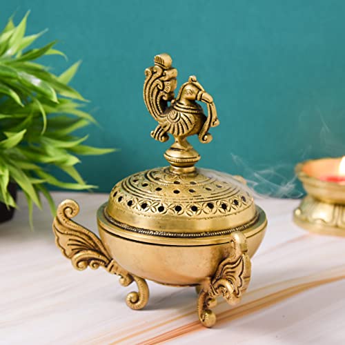 Peacock Design Brass Agarbatti/Dhoop Holder, 6 inches
