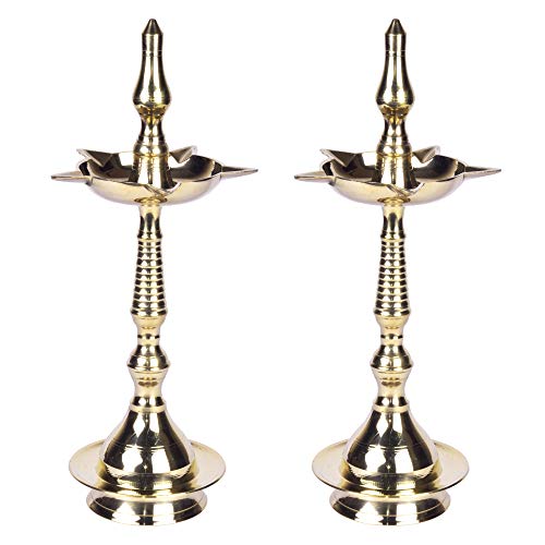 Modern Gift Centre - Set of 2 Pure Brass Kerla Fancy Diya | Samay Diya 13 inches by printology