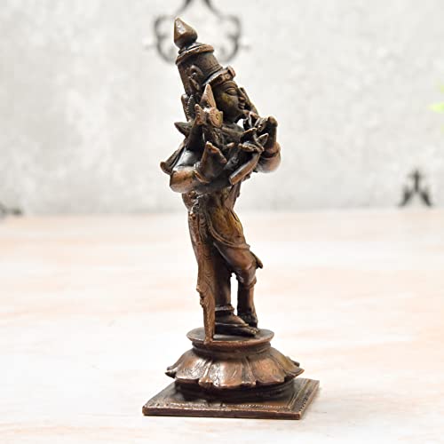 Copper Idols India - By Bhimonee Decor , 4.5 inches, Handmade Copper Krishna Idol, 300 Grams , Patina Antique Finish , Pack of 1 Piece