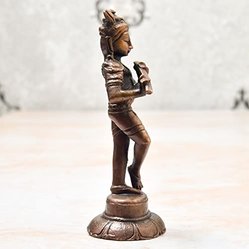 Copper Idols India - By Bhimonee Decor , 4.1 inches, Handmade Copper Krishna Idol, 170 Grams , Patina Antique Finish , Pack of 1 Piece