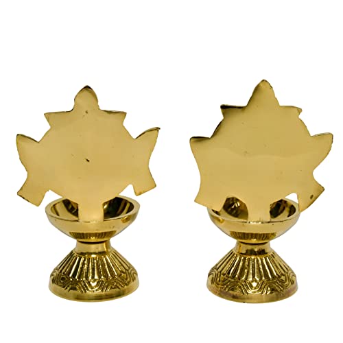 Bhimonee Decor Pure Brass Shanku Chakra Diya, 4.3 inches, Gold Polish, Pack of 1 Pair