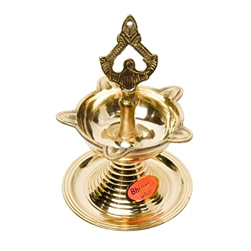 Bhimonee Decor Pure Brass Latkan Deep, Deepak, Diya for Pooja Purposes, 6.75 Inches, 370 gm