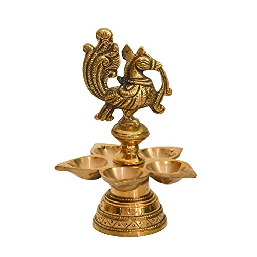 Bhimonee Decor Pure Brass Peacock Design Antique Diya |Table Diya|Deep|Deepak for Pooja|Puja|Mandir| Diwali Festival Decoration