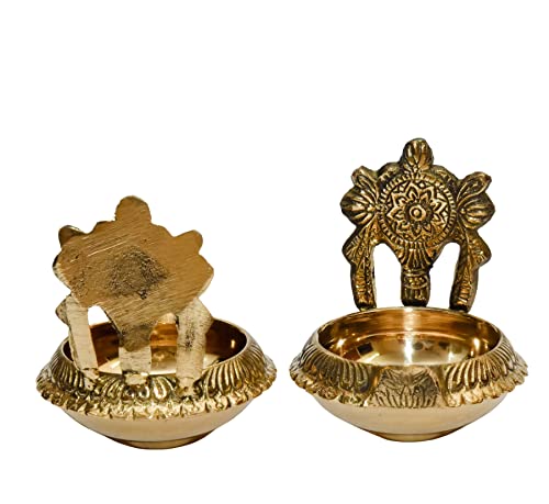 Buy Pure Brass Shanku Chakra Kuber 3 inches Diya Side View