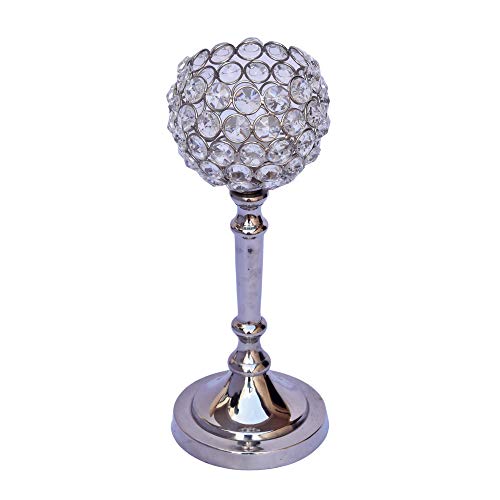 Fancy Candle Holder with Crystals Oval 9.5" India