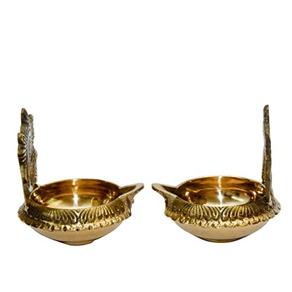 Buy Pure Brass Shanku Chakra Kuber 3 inches Diya Top View