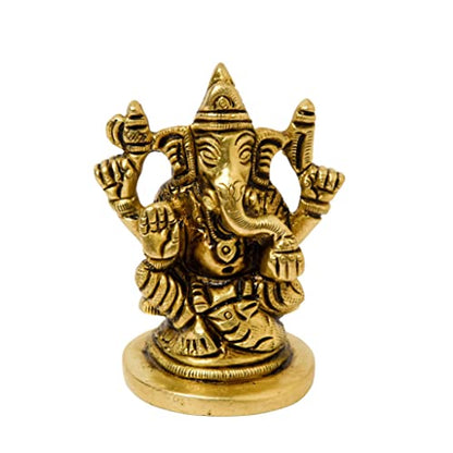 Pure Brass Sitting Ganesha Idol, 2.5 inches, Home Decor