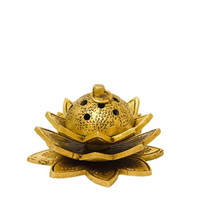 Bhimonee Decor Lotus Design Brass Agarbatti/Dhoop Holder, Home Décor, Gift & Puja, 580 gm, 2.2 inches, Brass Black Antique Finish, 1 Piece