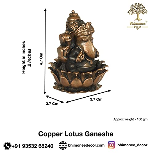 Copper Handmade Lotus Ganesha 2 inches Sitting Idol Dimensions