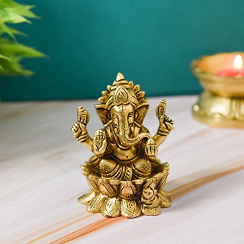 Brass Ganesha Idol, 3.75 inches