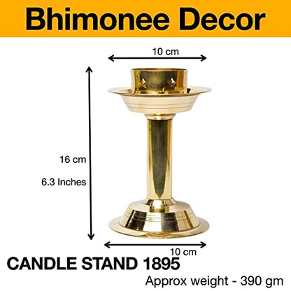 Bhimonee Decor Pure Brass Candle Stand Holder for Pooja Room Decor, Home Decoration All Purpose, 6.3 inches, 390gm