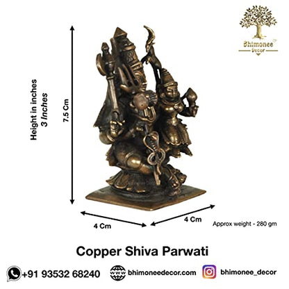 Copper Handmade Lord Shiv Parwati Idol Dimension