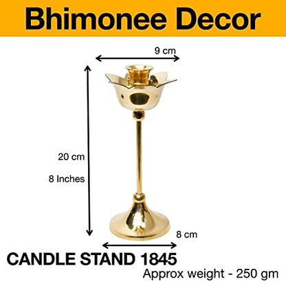 Bhimonee Decor Brass Candle Stand Holder for Pooja Room Decor, Home Decoration All Purpose, 8 inches, 250gm