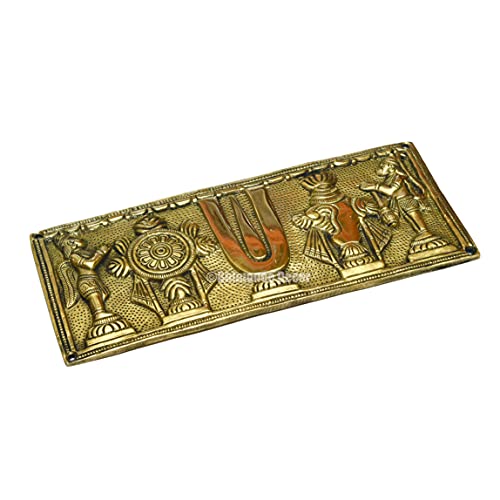 Pure Brass Shanku Chakra Hanging with Garuda and Hanuman Wallplate Top View