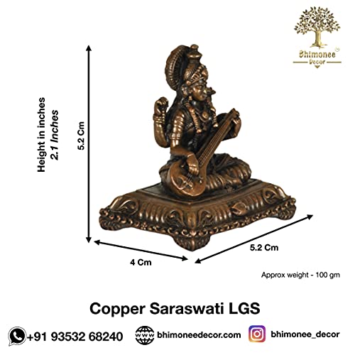 Copper Handmade Saraswati 2.1 inches Sitting Idol  Dimensions