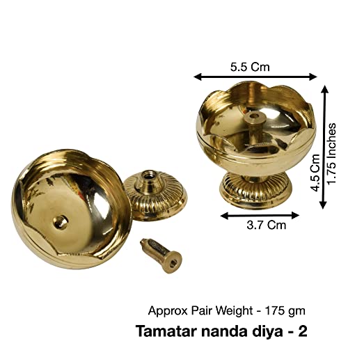 Bhimonee Decor Pure Brass Tamatar Nanda Table Diya, 1.75 inches, Brass, Pack of 2 pcs