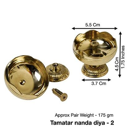 Bhimonee Decor Pure Brass Tamatar Nanda Table Diya, 1.75 inches, Brass, Pack of 2 pcs