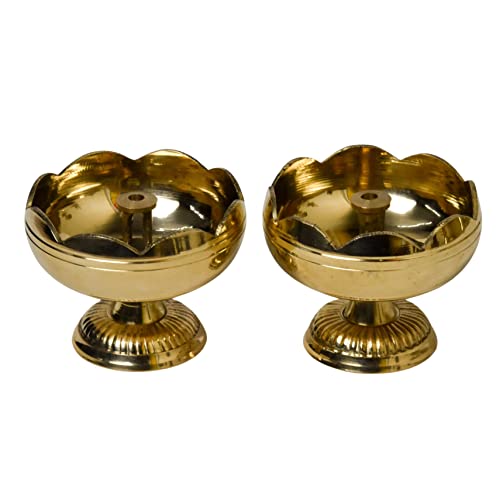 Bhimonee Decor Pure Brass Tamatar Nanda Table Diya, 1.75 inches, Brass, Pack of 2 pcs