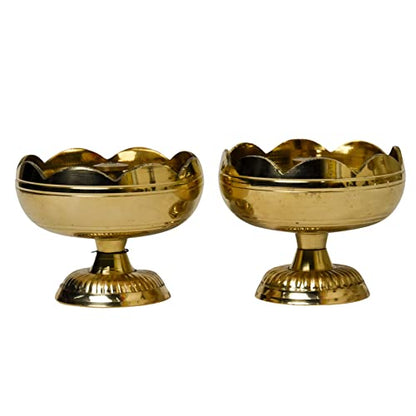 Bhimonee Decor Pure Brass Tamatar Nanda Table Diya, 1.75 inches, Brass, Pack of 2 pcs