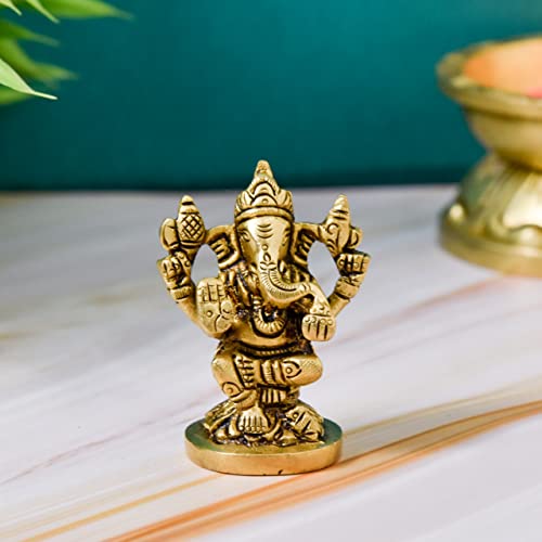 Brass Sitting Ganesha Idol, 2.5 inches