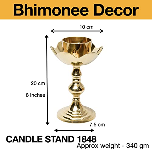 Bhimonee Decor Brass Candle Stand Holder for Pooja Room Decor, Home Decoration All Purpose, 8 inches, 340gm