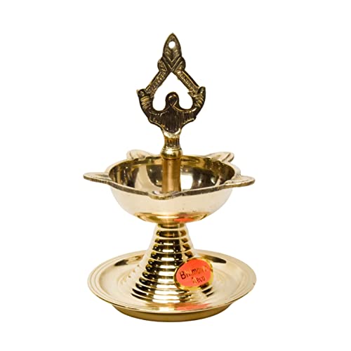 Bhimonee Decor Pure Brass Latkan Deep, Deepak, Diya for Pooja Purposes, 6.75 Inches, 370 gm