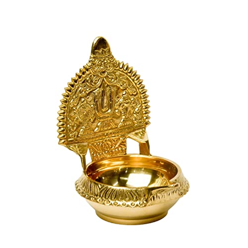 Bhimonee Decor Pure Brass Kuber Kamakshi Deep, Deepak, Diya for Pooja Purposes, 6 Inches, 440 gm