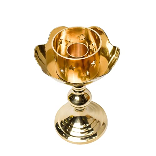 Bhimonee Decor Brass Candle Stand Holder for Pooja Room Decor, Home Decoration All Purpose, 8 inches, 340gm