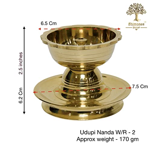 Bhimonee Decor Pure Brass Udupi Nanda Table Diya, 2.5 inches, Brass, Pack of 1 pc