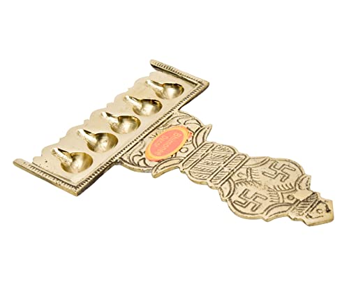 Pure Brass Flat Udupi Panch Aarti Bhimonee