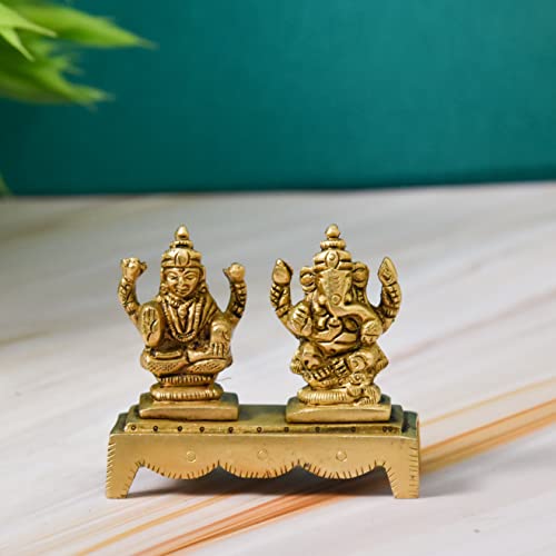 Bhimonee Decor Brass Ganesha Lakshmi Idol | Sitting on Single Base | Home Décor | Gift & Puja, 190 gm, 2.3 inches, Brass Black Antique Finish, 1 Piece