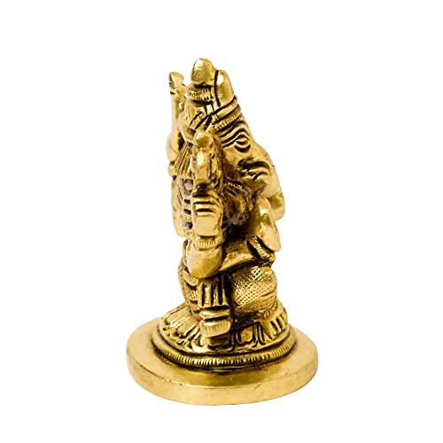 Brass Sitting Ganesha Idol, 2.5 inches, Home Decor Bhimonee