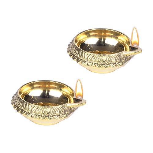 Modern Gift Centre - Set of 2 Pure Brass Kuber Diya 1 inch by printology