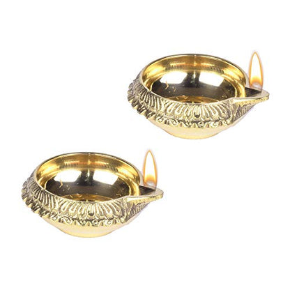 Modern Gift Centre - Set of 2 Pure Brass Kuber Diya 1 inch by printology