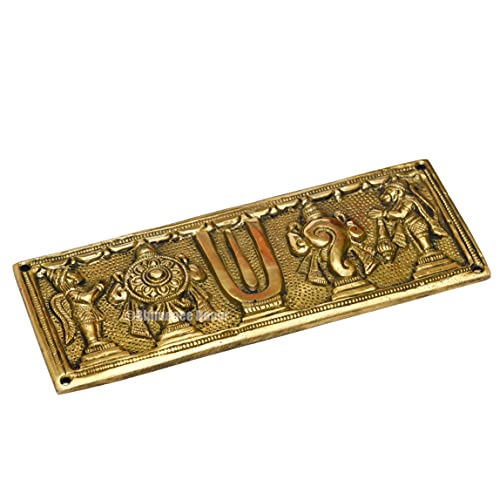 Buy Pure Brass Shanku Chakra Hanging with Garuda and Hanuman Wallplate Front View