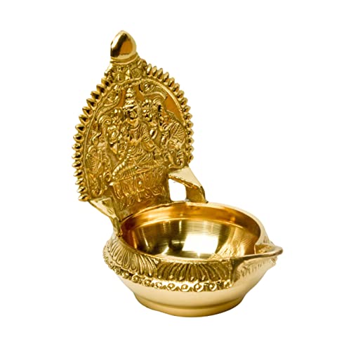 Bhimonee Decor Pure Brass GAJALAKSHMI KUBER KAMAKSHI Deep, Deepak, Diya for Pooja Purposes, 6 Inches, 440 gm