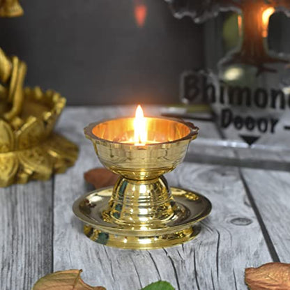 Bhimonee Decor Pure Brass Udupi Nanda Table Diya, 2.5 inches, Brass, Pack of 1 pc