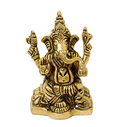 Brass Ganesha Idol Sitting on Peeta India