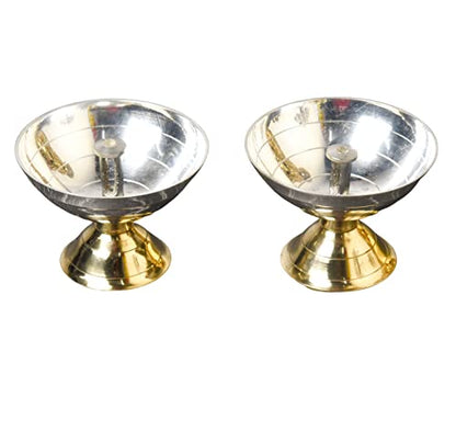 Bhimonee Decor Pure Brass, Gold Silver Collection Pyali Diya | Nanda Table Diya, 2 inches, Brass, Pack of 2 pcs