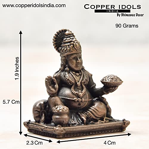 Copper Idols India - By Bhimonee Decor , 1.9 inches, Handmade Copper Indian Maharaja Kuber Idol, 90 Grams , Patina Antique Finish , Pack of 1 Piece