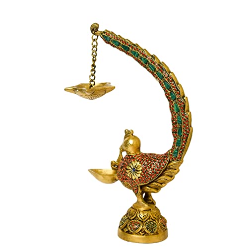  Stone Work Peacock Design Brass Hanging Diya Bhimonee Decor