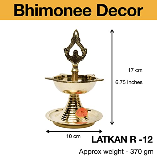 Bhimonee Decor Pure Brass Latkan Deep, Deepak, Diya for Pooja Purposes, 6.75 Inches, 370 gm