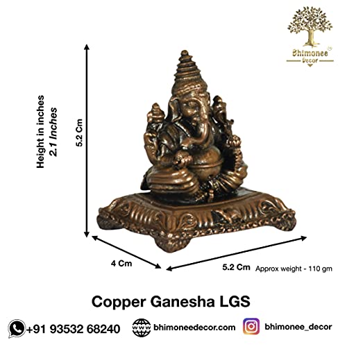 Copper Handmade Ganesha 2.1 inches Sitting Idol Dimensions