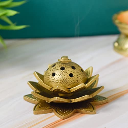 Bhimonee Decor Lotus Design Brass Agarbatti/Dhoop Holder, Home Décor, Gift & Puja, 580 gm, 2.2 inches, Brass Black Antique Finish, 1 Piece